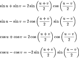 table of trigonometric idenies
