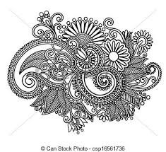Hand Draw Line Art Ornate Flower Design Ukrainian Traditional Style