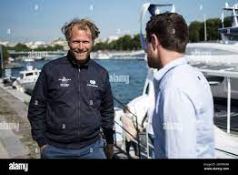 Jérôme Delafosse - France's Jerome Delafosse, explorer and filmmaker, left, speaks with  France's Victorien Erussard captain of the Energy Observer, a former race  boat turned into a autonomous navigation with hydrogen after an interview  with