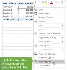 pivot table field list missing how to