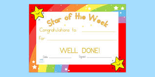 Star Of The Week Certificate Award Reward Certificate Star