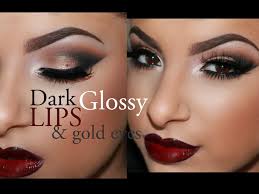 dark glossy lips gold eyes tutorial