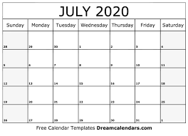 Free July 2020 Printable Calendar Dream Calendars