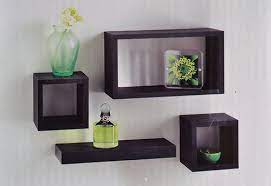 Black Wood Set Of 4 Floating Wall Cube