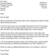 Resignation Letter Example For A Waiter Waitress