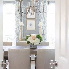 Light Blue Gray Grasscloth Dining Room