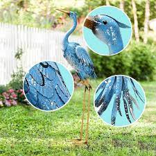 Goodeco 38 In Large Standing Blue Metal Crane Statue Heron Garden Animal Sculpture For Indoor Outdoor Bird Art Decor