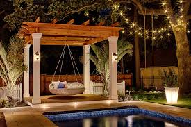 Pool Area With Swing Bed Pergola And Lighting Hgtv