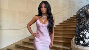 kim kardashian dons pink slip dress