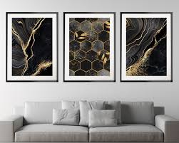 Abstract Black And Gold Print Set Of 3