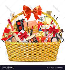 gift basket with makeup cosmetics