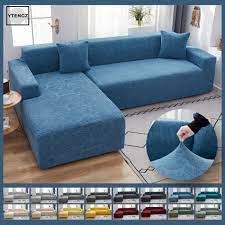 jual blue jacquard elastic sofa cover