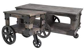 Featuring an acacia wood table top on iron legs for a true, authentic rustic feel. Rustic Industrial Wagon Style Coffee End Table With Storage Shelf And Wheels Set Of 2 Walmart Com Walmart Com