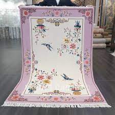 chinese art deco wool rug pink hand