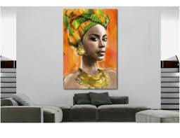 African Wall Art Woman In Orange Canvas