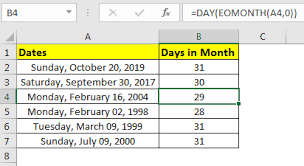 how to count days in month in excel