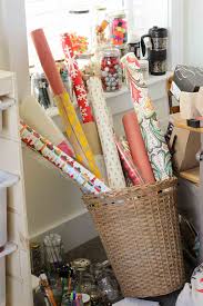 diy vertical wrapping paper storage