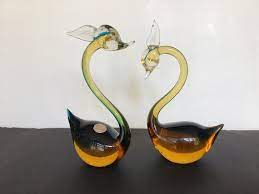 Murano Glass Swans Pair Original