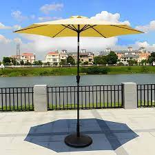 Runesay 8 8 Ft Outdoor Aluminum Market Patio Umbrella With 42 Lbs Round Resin Base Push On Tilt Crank Lift In Yellow