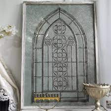 Wooden Frame Metal Window Wall Decor