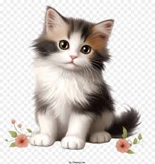 cute kitten with flowers curious and