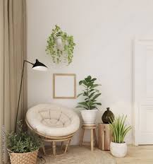 home interior with rattan armchair