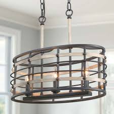 Shop Modern Industrial 3 Light Faux Wood Oval Cage Pendant Chandelier For Kitchen Island L18 5 X W8 7 X H16 5 Overstock 32157861