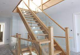 open oak staircase with glass