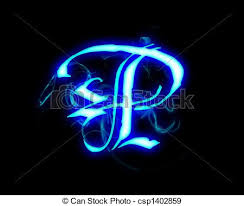Blue Flame Magic Font Over Black Background Letter P