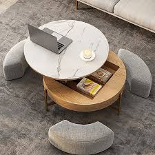 Round Lift Top Wood Stone Coffee Table