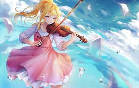 Female violinist performing musical composition. Anime Wallpaper Violin