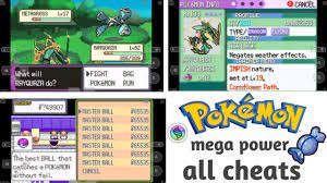 pokemon mega power cheat codes for rare candy, master ball, mega stone ,  walk through walls , etc