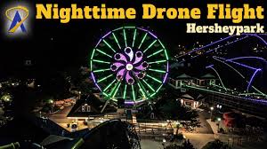 nighttime drone flight over hersheypark