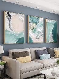 Set Of 3 Turquoise Wall Art Abstract