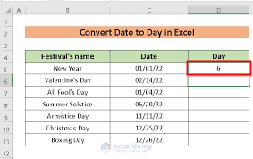 how to convert date to day in excel 7