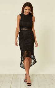Black Fishtail Hem Lace Midi Dress By Ax Paris