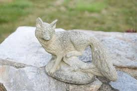 Vintage Outdoor Cast Concrete Fox Sculpture