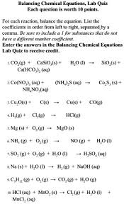 Balancing Chemical Equations Lab Quiz