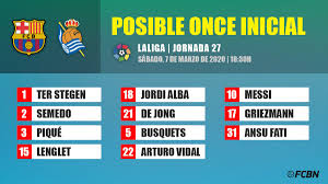 Spanish la liga match barcelona vs sociedad 07.03.2020. The Possible Line Ups Of The Fc Barcelona Real Sociedad Of Laliga