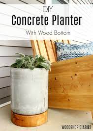 diy concrete planter pot with wooden