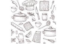 kitchen tools seamless pattern. sketch