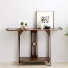 40 In Espresso Color 2 Tiers Narrow Rectangle Wood Console Table With Open Shelves