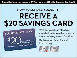 Costco splits from amex and selects. Hudson S Bay Canada Receive A 20 Savings Card With A Purchase Of 75 Or More Canadian Freebies Coupons Deals Bargains Flyers Contests Canada