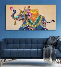 Brown Madhubani Art Elephant Canvas