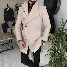 Luxury Men Trench Coat Cream Double