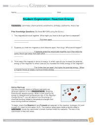 Prior knowledge questions (do these before using. Gizmo Reaction Energy Student Lab Sheet Complete Solution Rated A