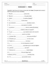 Spanish Tener Verbs Lesson Plans Worksheets Reviewed By