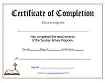 Printable Sunday School Program Certificate Of Completion
