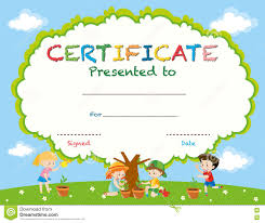 Certificate Template With Kids Planting Trees Stock Vector