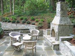 Flagstone Patio With Outdoor Fireplace